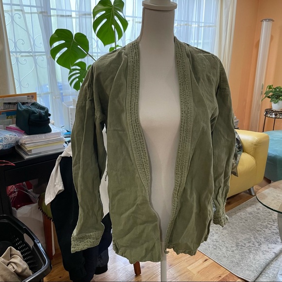 Zara sage green linen cotton kimono with belt - Picture 2 of 3